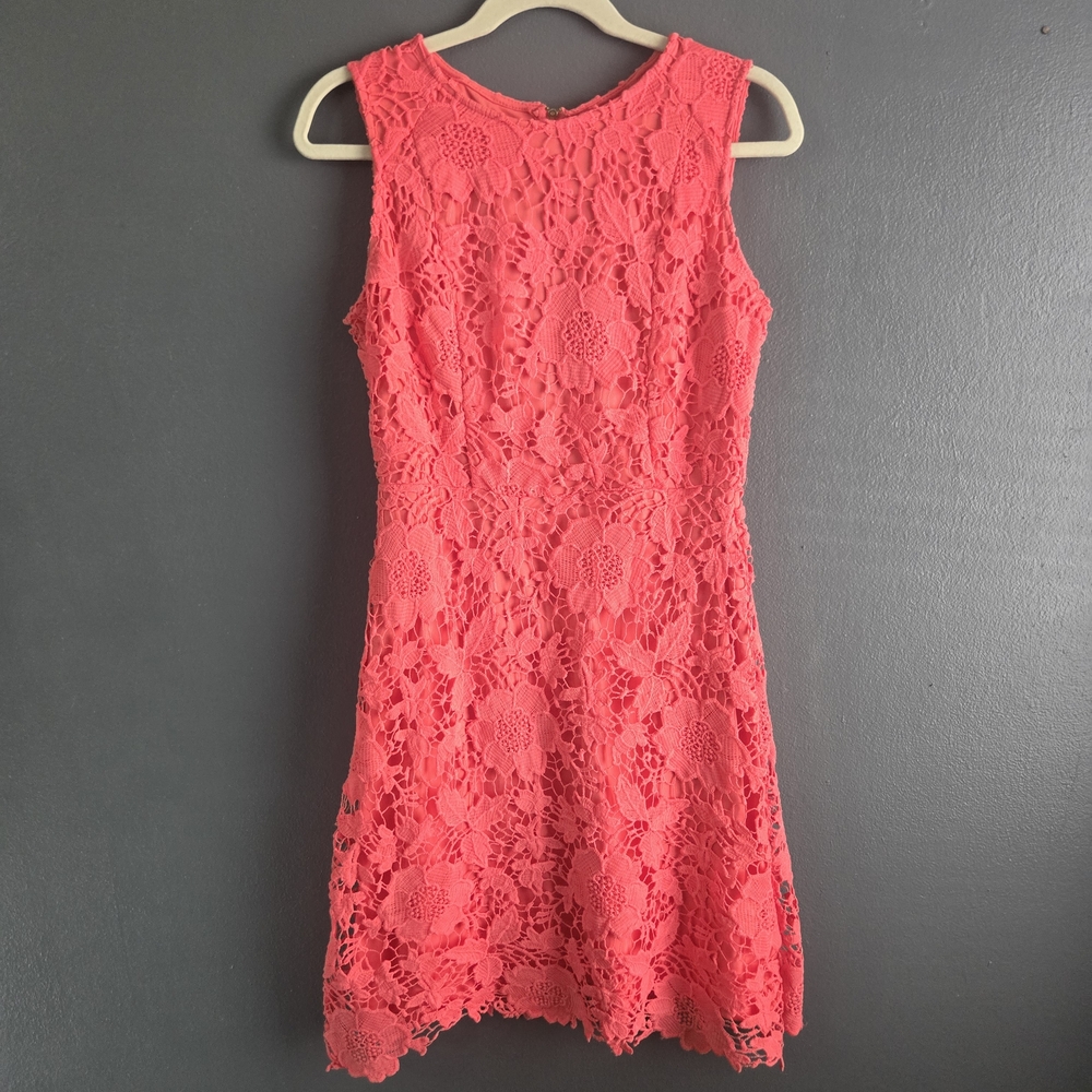 Coral Lace Sleeveless Cocktail Mini Dress Large